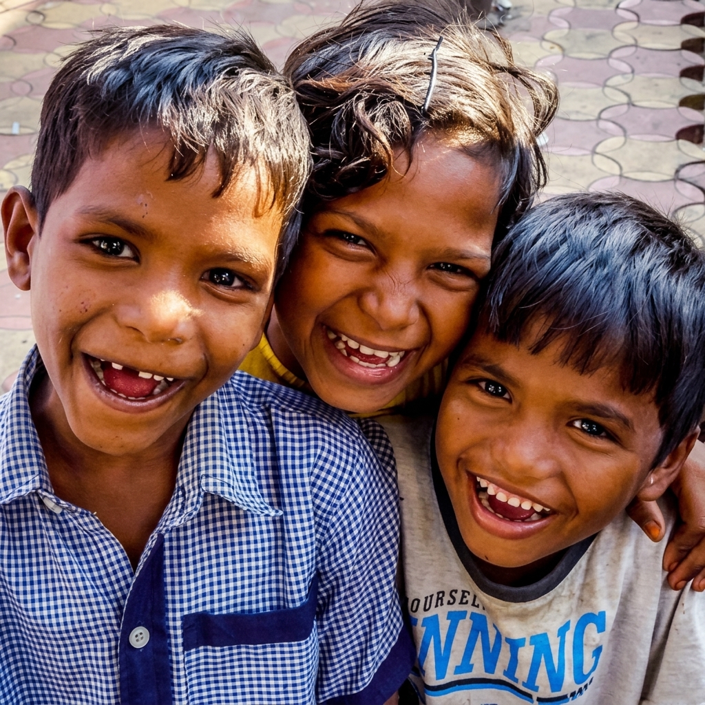 Smiling children learning together